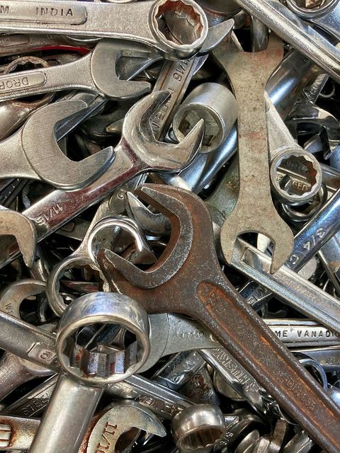 Wrenches laid out and ready for the next job